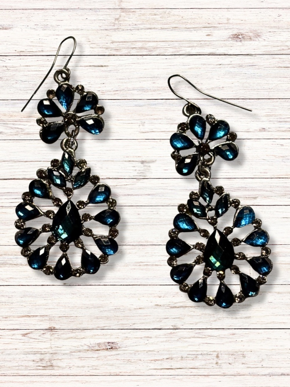 DROP EARRINGS Cobalt Blue Pierced Dangle Vintage Inspired Crystal Glass Stones